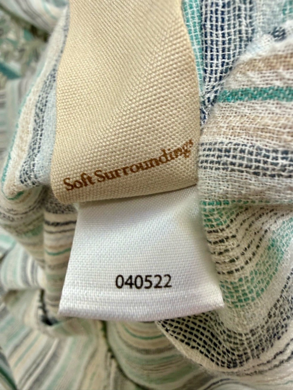 Soft Surroundings Teal, Light Gray & White Striped Embroidered Tunic - Picture 11 of 11